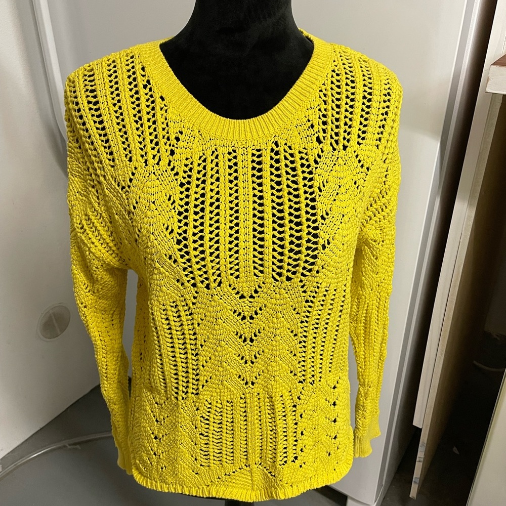 Bar III cotton crochet sweater, bright yellow